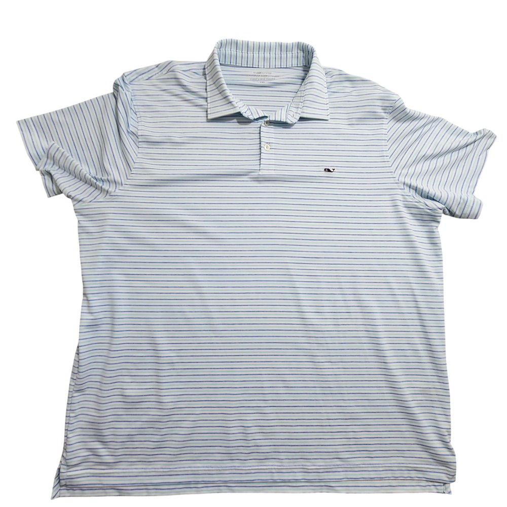Vineyard Vines Polo Mens XXL Blue White Striped On-The-Go Sankaty Performance